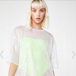 Motel White Sequin Tee Dress Small Dolls Kill